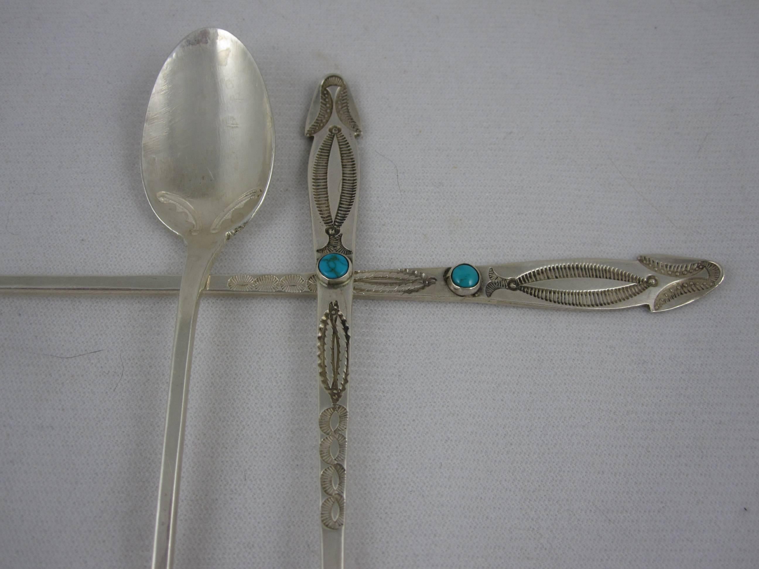 20th Century Sterling Silver and Turquoise American Southwest Iced Tea Spoons, Set of Four