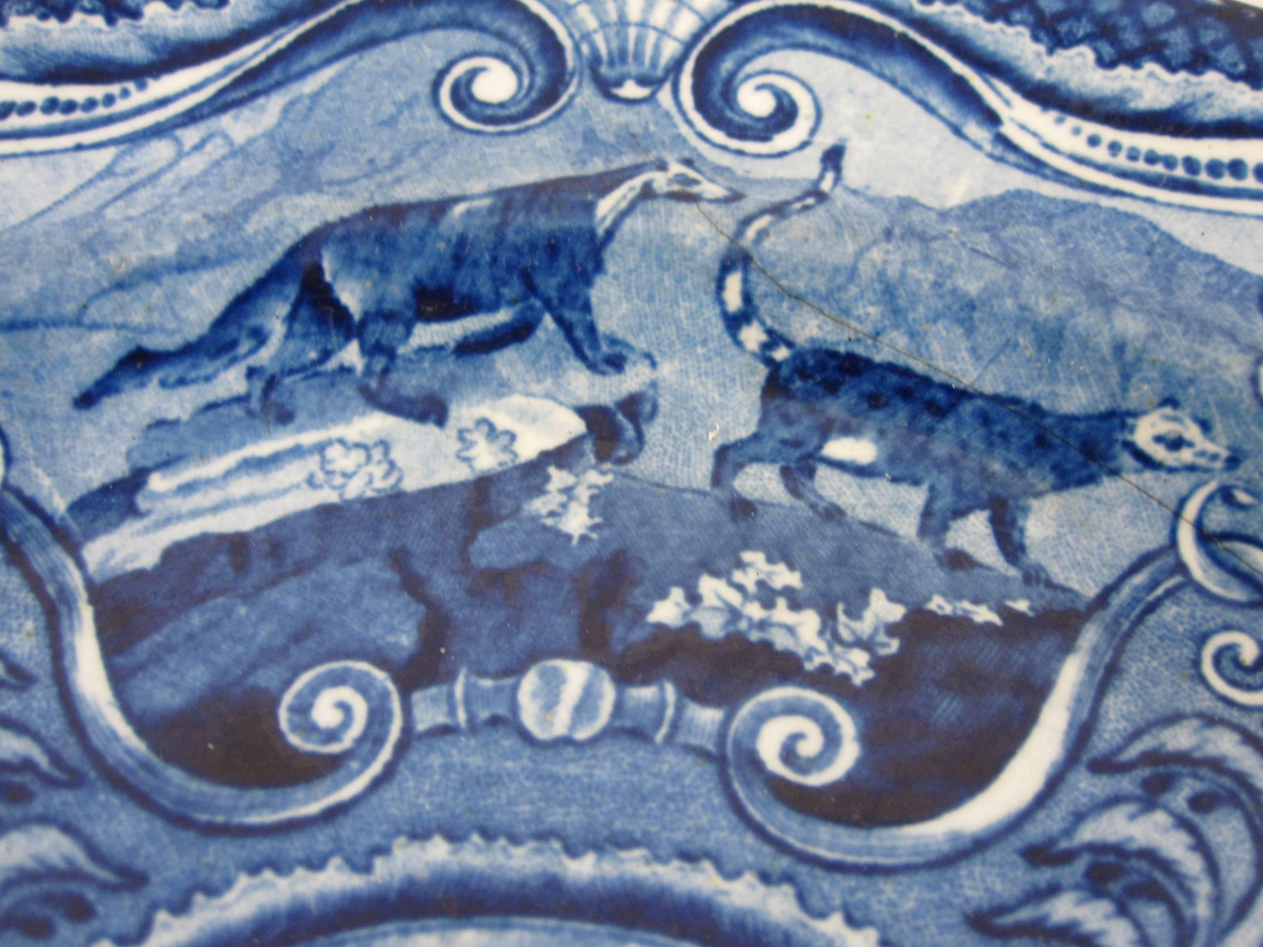  John Hall & Sons Staffordshire Quadruped Blue Transfer Plate, the River Otter In Good Condition In Philadelphia, PA