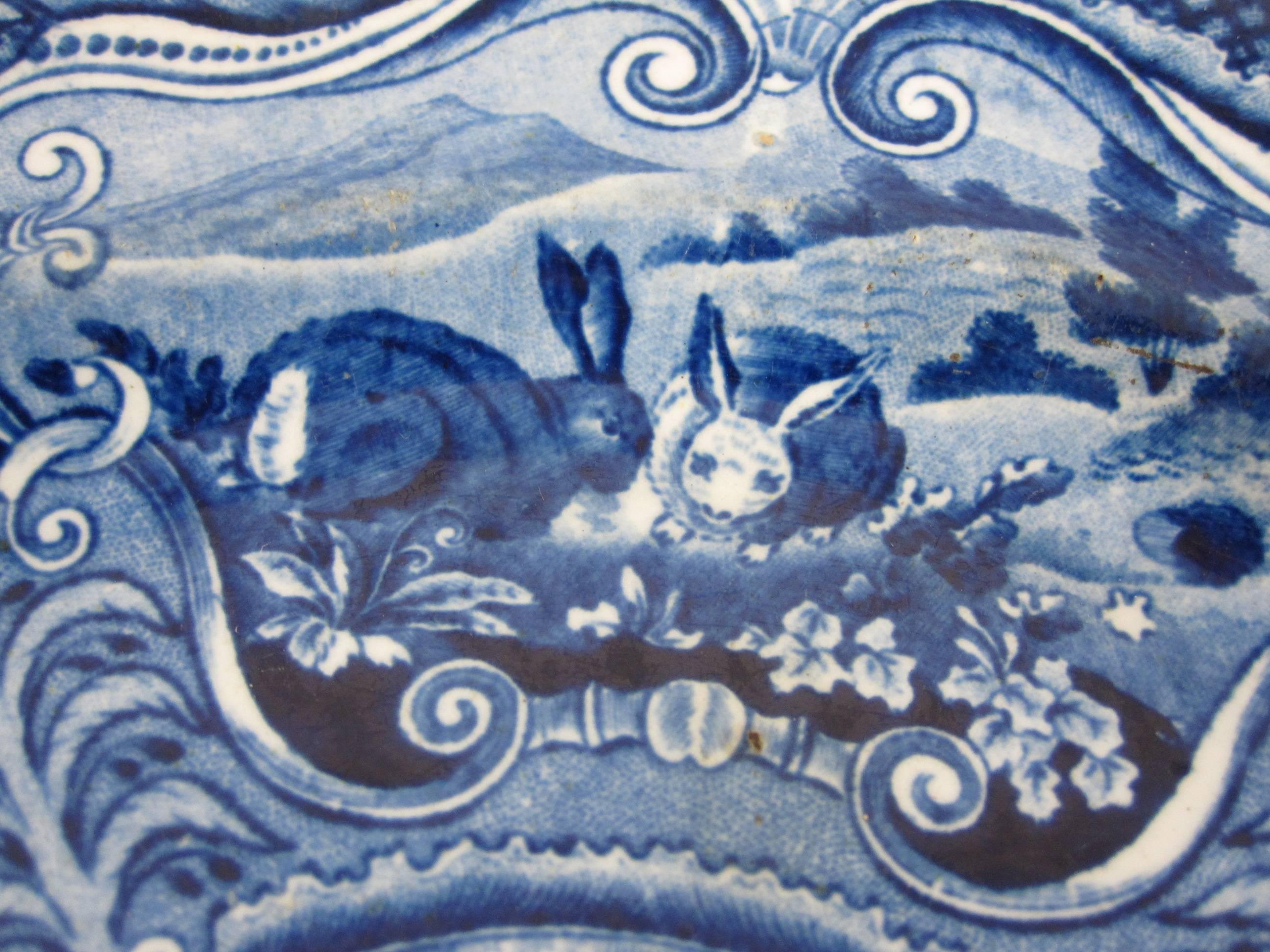 19th Century  John Hall & Sons Staffordshire Quadruped Blue Transfer Plate, the River Otter