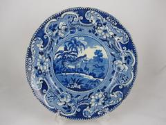 19th Century Enoch Wood Blue and White Zebra Sporting Series Transferware Plate
