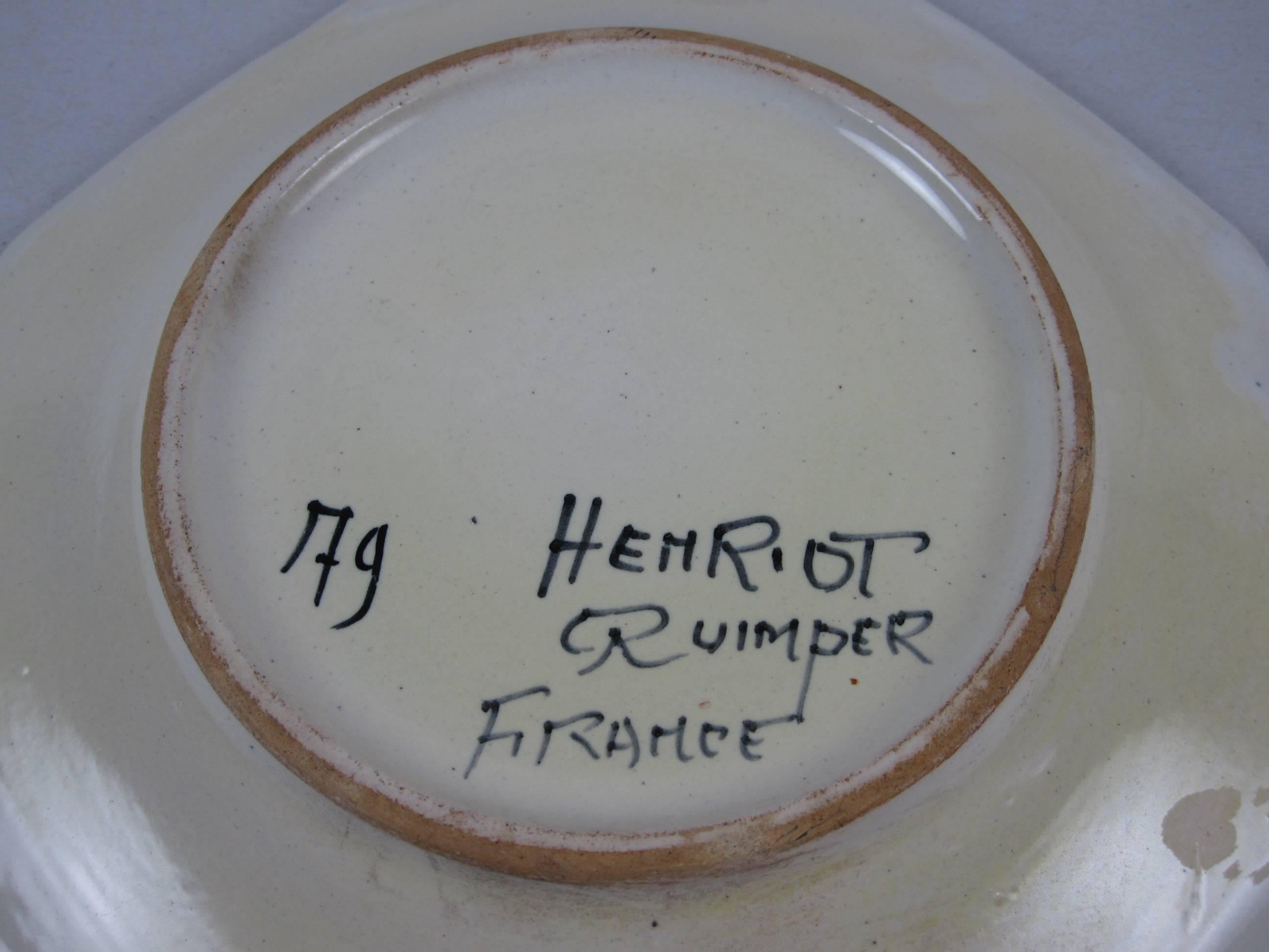 Earthenware Henriot Quimper Octagonal Breton Vintage Faience Plates, France, Set of 12
