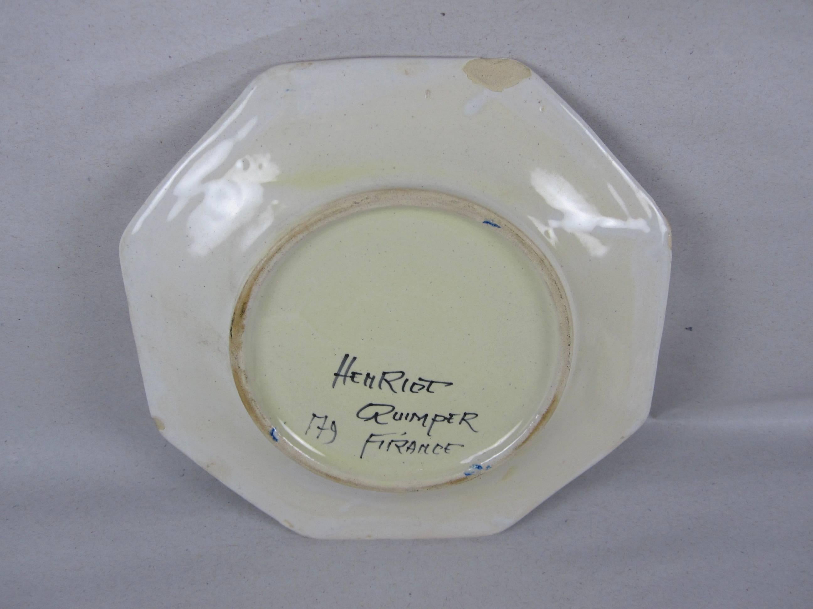Henriot Quimper Octagonal Breton Vintage Faience Plates, France, Set of 12 1