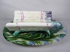 Luneville French Majolica Asparagus Platter and Cradle/Drainer Two-Piece Server