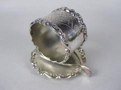 Antique Victorian Engraved Scrolled Silver Plate Wishbone Standing Napkin Ring