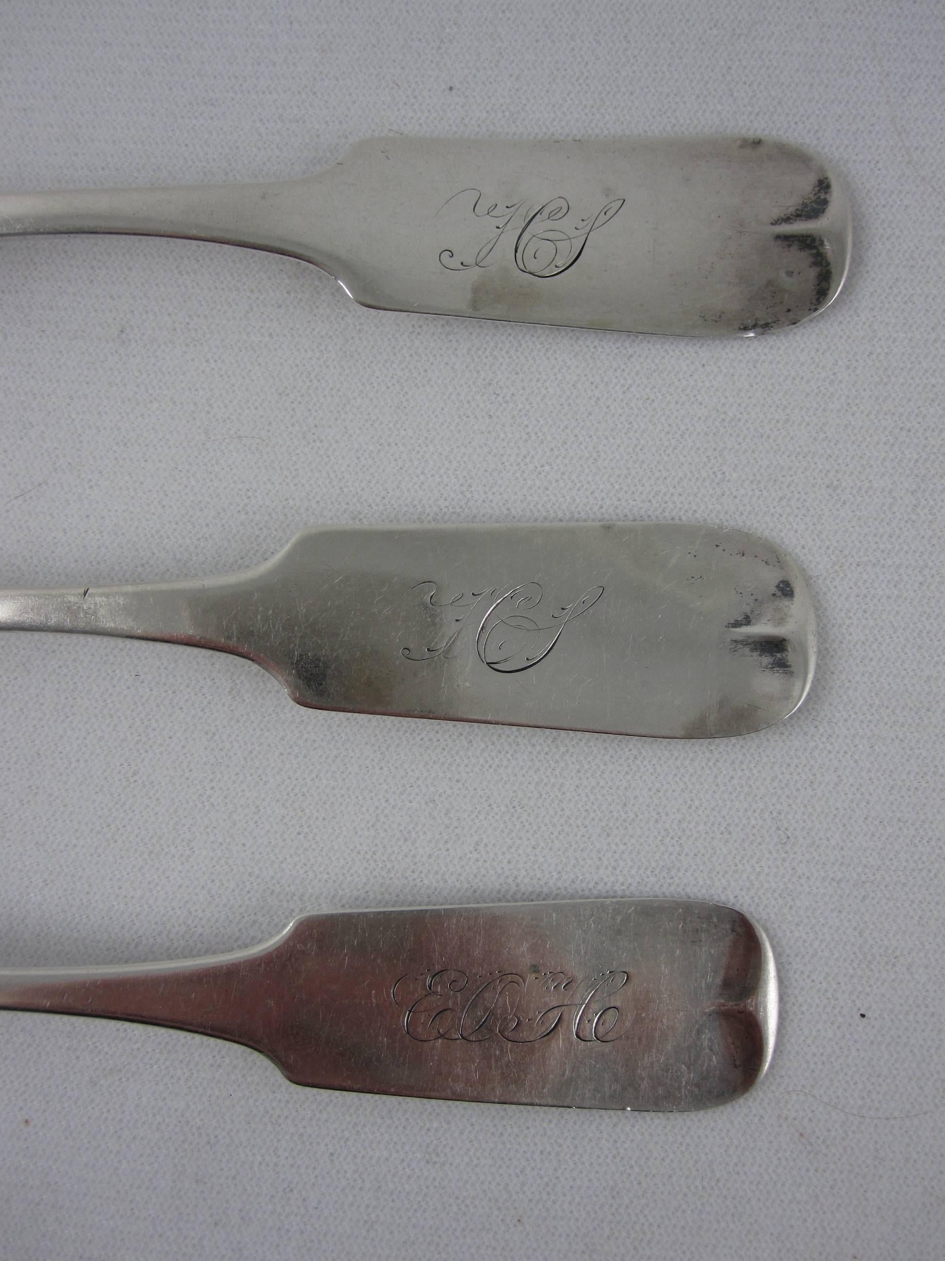 American Colonial Post Revolutionary American Coin-Silver Sterling Fiddle Thread Table Spoons, S/6