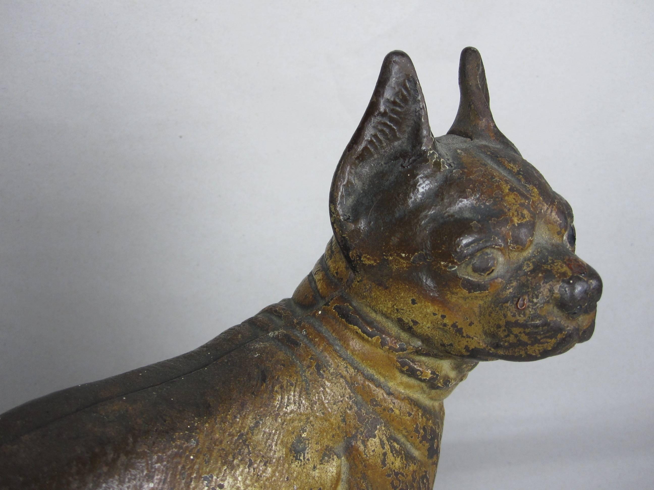 American Empire Antique Hubley Cast Iron French Bulldog Doorstop with Original Painted Finish