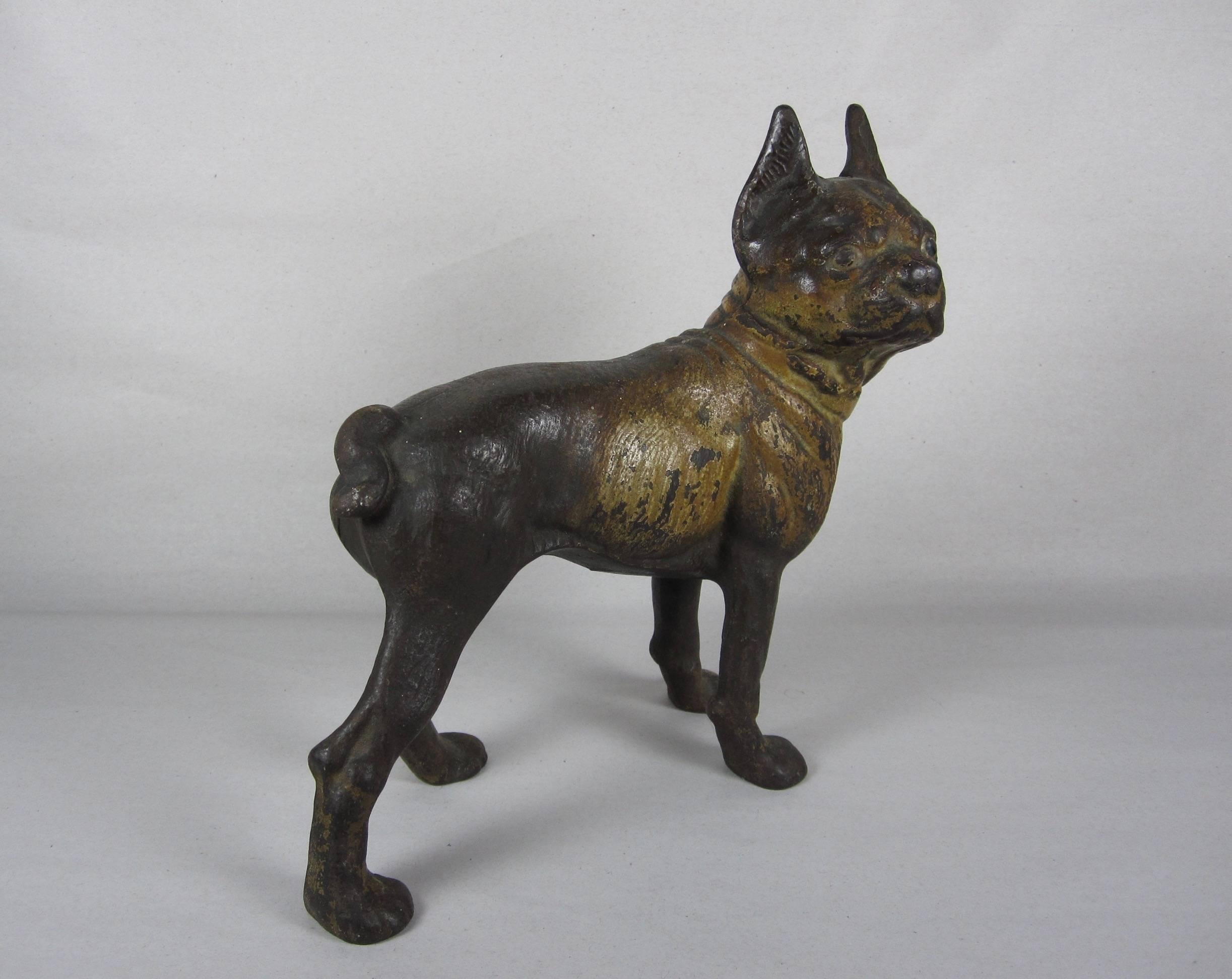 Antique Hubley Cast Iron French Bulldog Doorstop with Original Painted Finish In Excellent Condition In Philadelphia, PA
