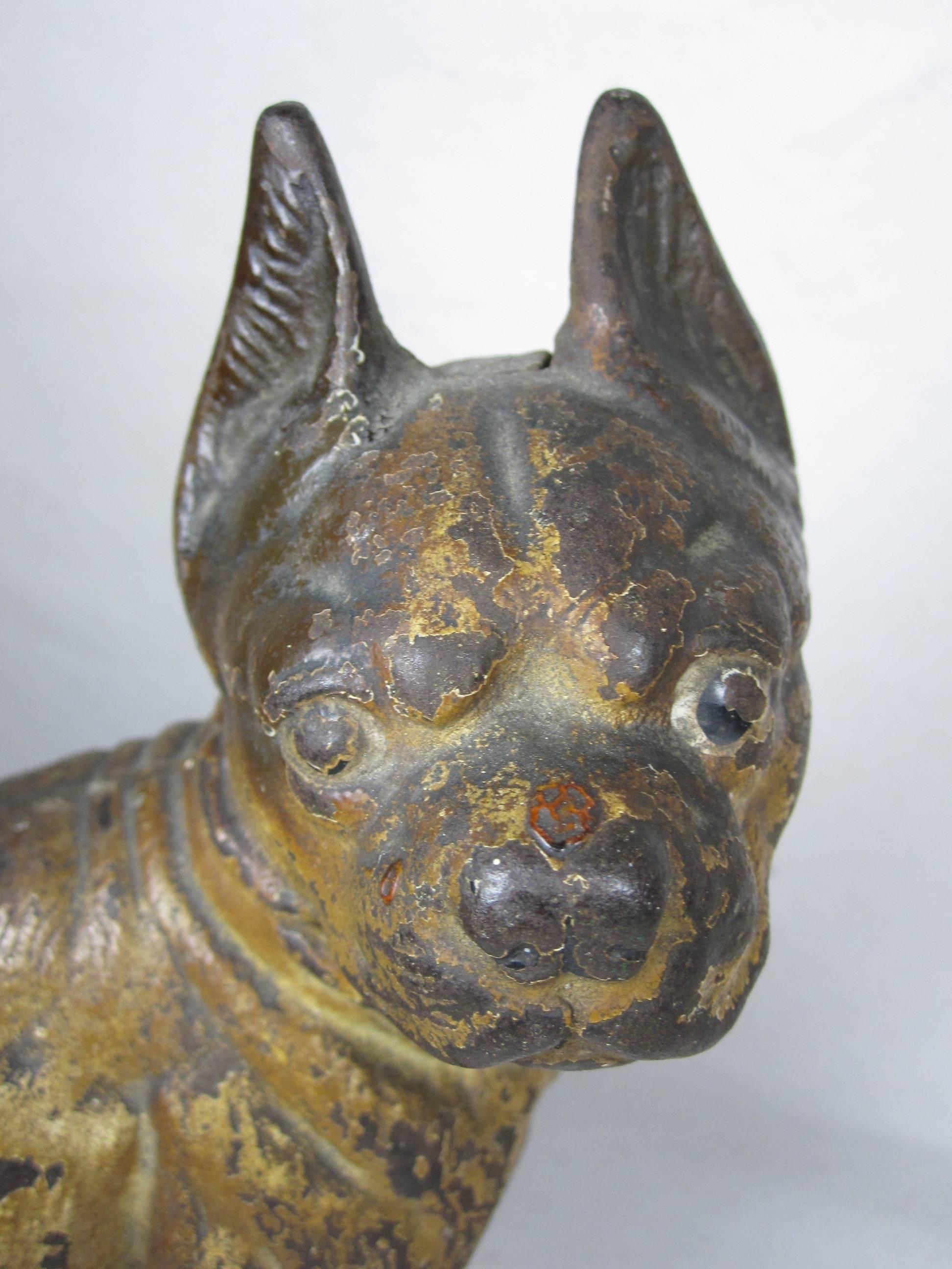 Antique Hubley Cast Iron French Bulldog Doorstop with Original Painted Finish 1