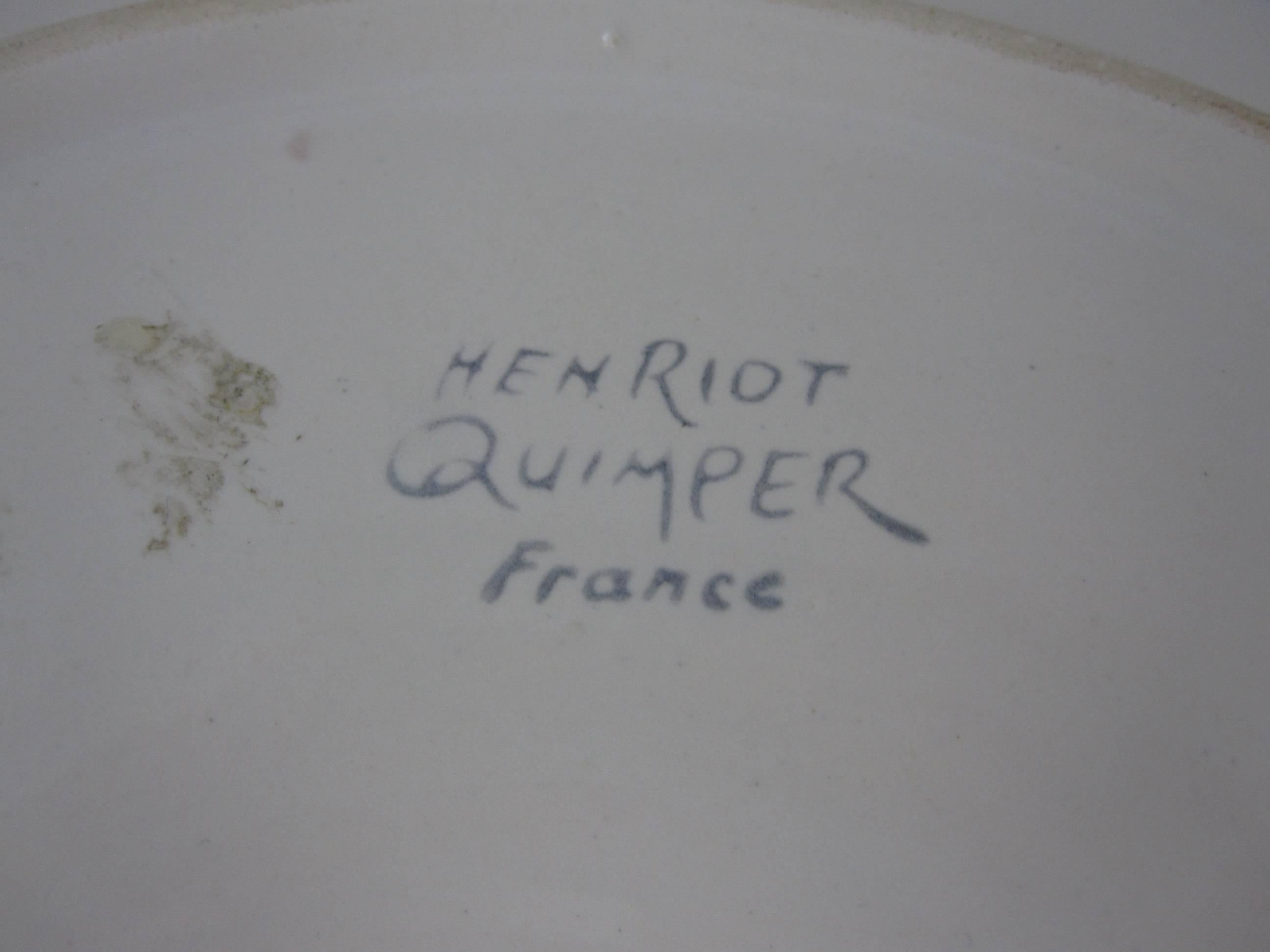 Glazed 1960s French Henriot Quimper Faience Oyster Plate