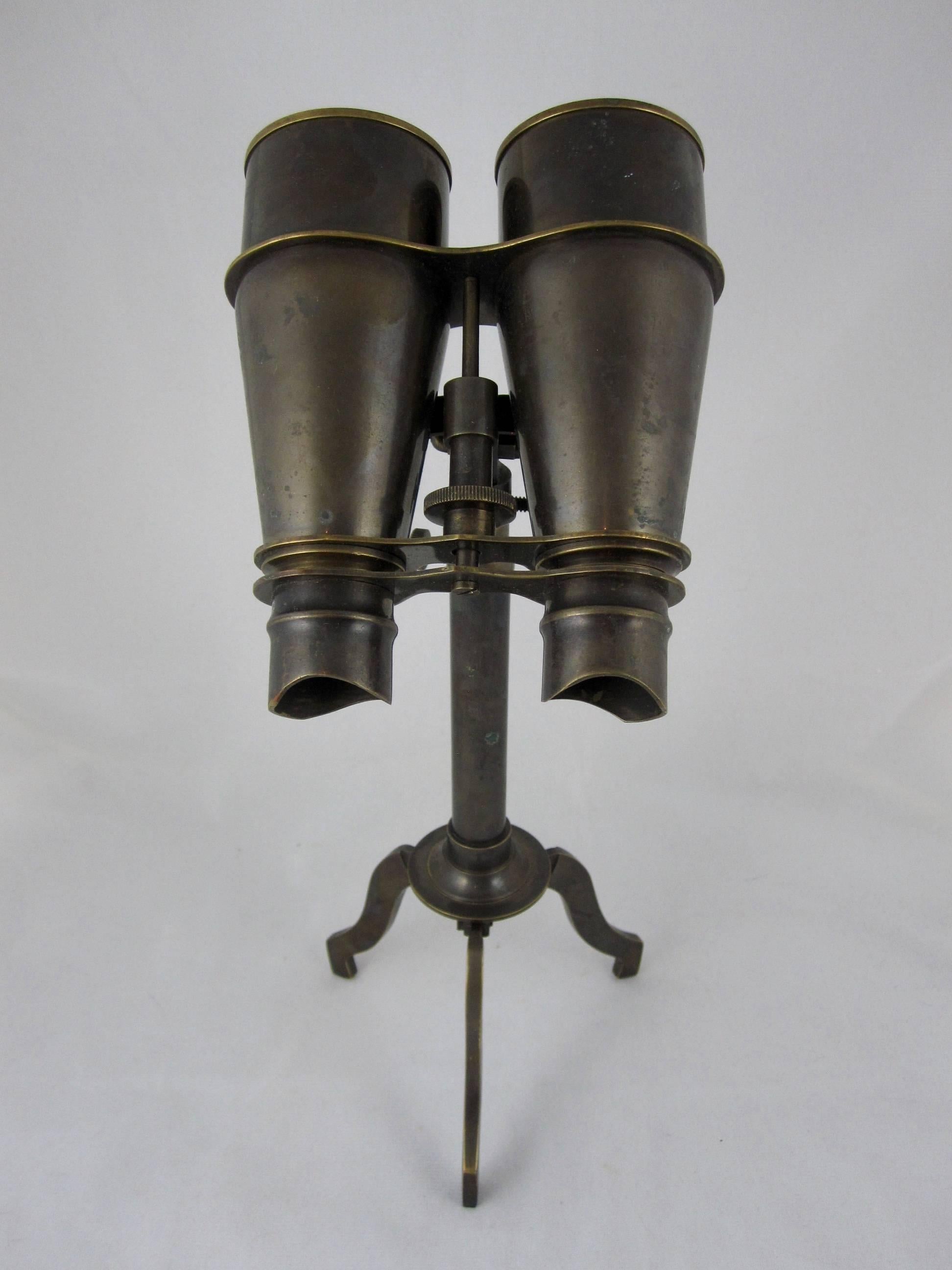 Unknown Vintage Brass Field Binoculars with Removable Folding Tripod Stand