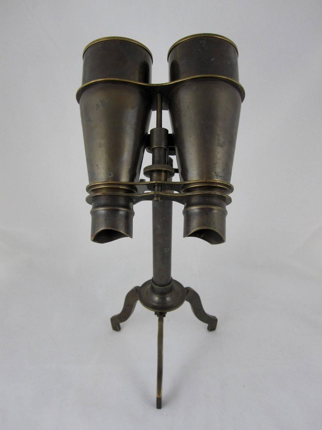 Vintage Brass Field Binoculars with Removable Folding Tripod Stand at
