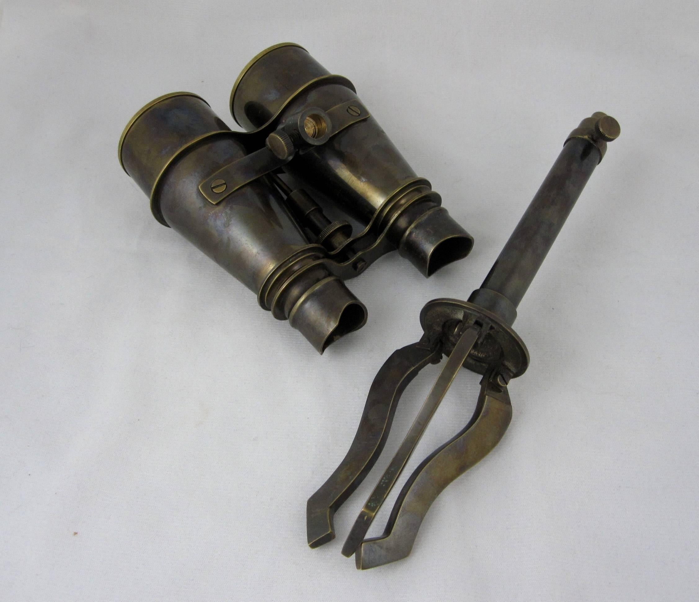 Vintage Brass Field Binoculars with Removable Folding Tripod Stand 1