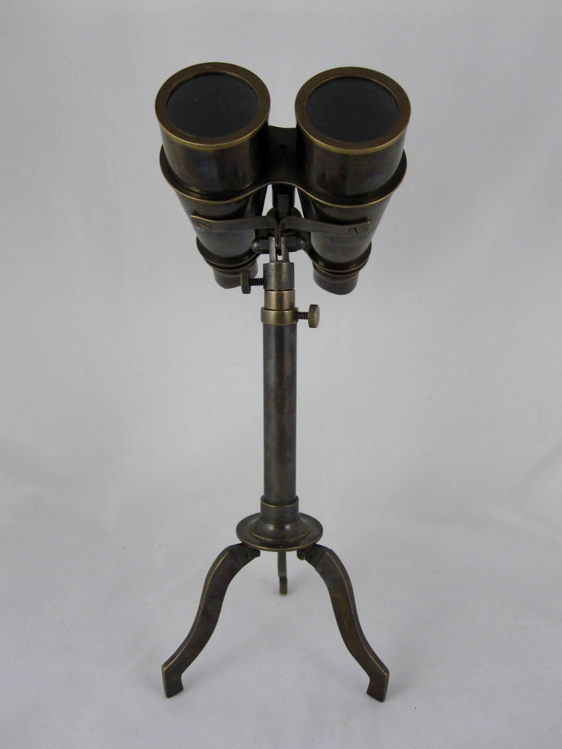 Blackened Vintage Brass Field Binoculars with Removable Folding Tripod Stand