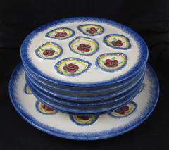 Midcentury Provencal Saint-Pol-de-Léon French Floral 7 Piece Oyster Service