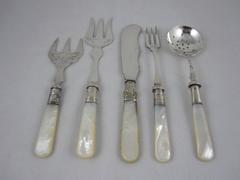 Assorted English Mother-of-Pearl Handled Sterling Silver and Epns Servers
