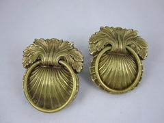 19th Century French Ormolu Shell Hardware Brass Pulls, Set of Two