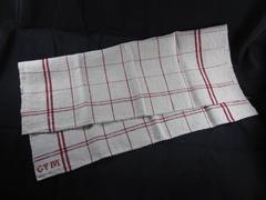 French Provençal Rustic Hand-Woven & Initialed Linen Red Kitchen Torchons Towels