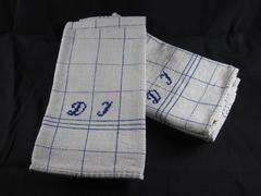 French Flea Market Hand-Spun & Embroidered Linen Oversize Tea Towels, Blue