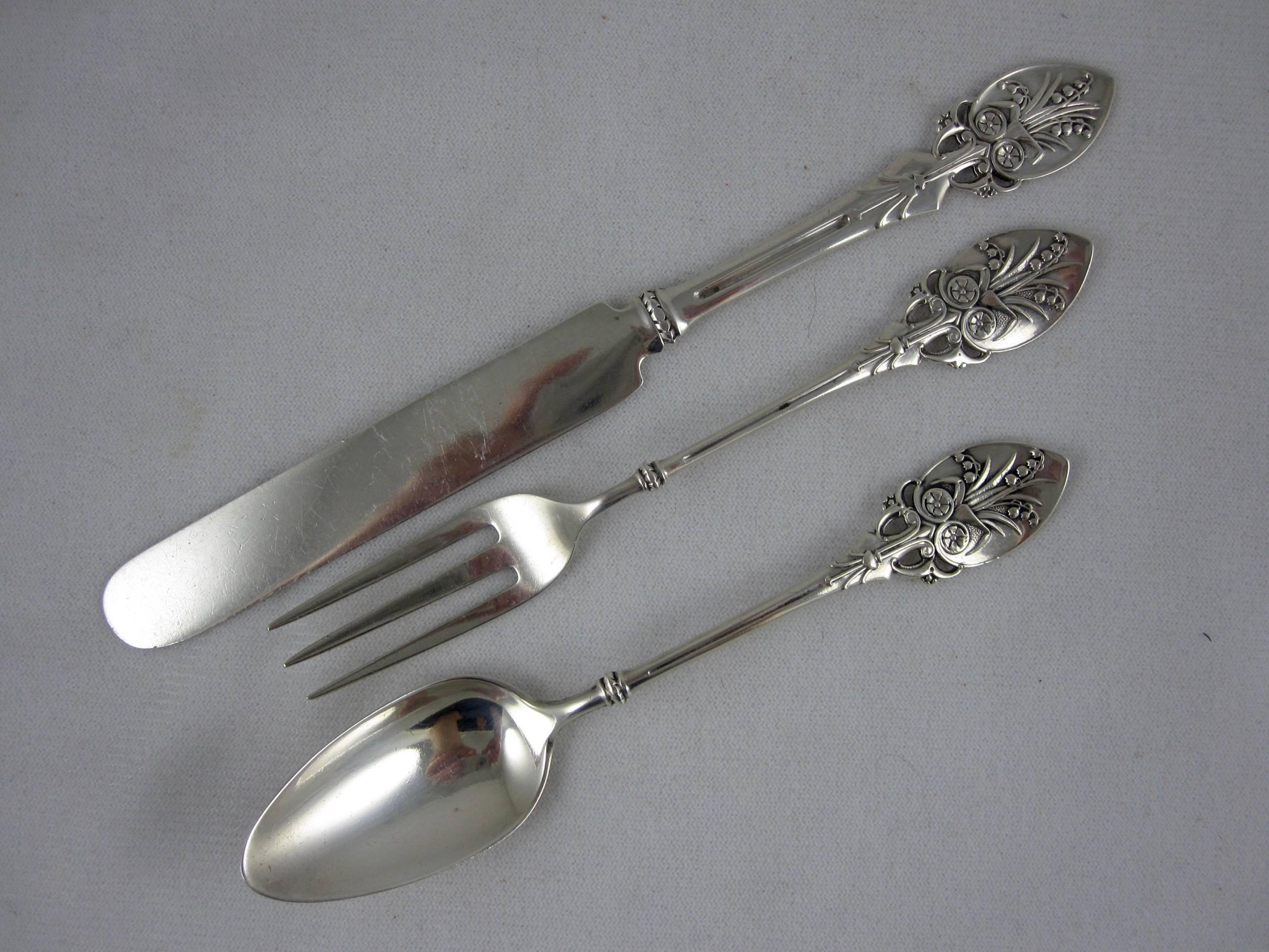 Victorian  Gorham Lily Estate Sterling Silver Childrens' Cutlery Birth Gift S/3 Circa 1882