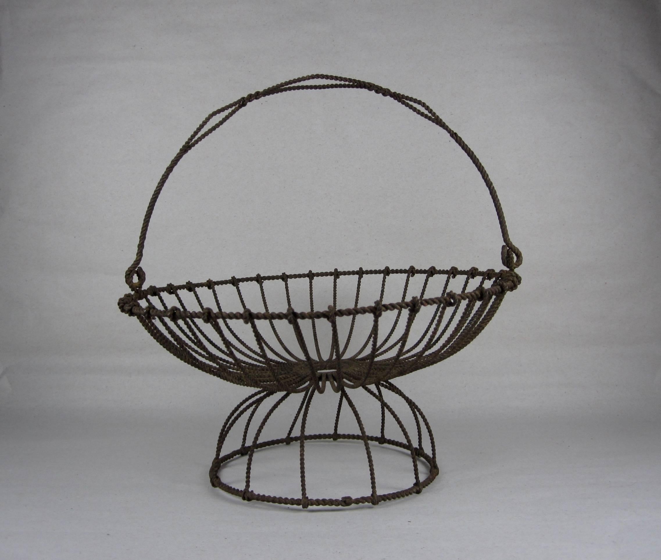 Hand-Crafted Pair of Rare American Folk Art Twisted Wire Stacking Egg Baskets