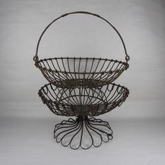 Pair of Rare American Folk Art Twisted Wire Stacking Egg Baskets