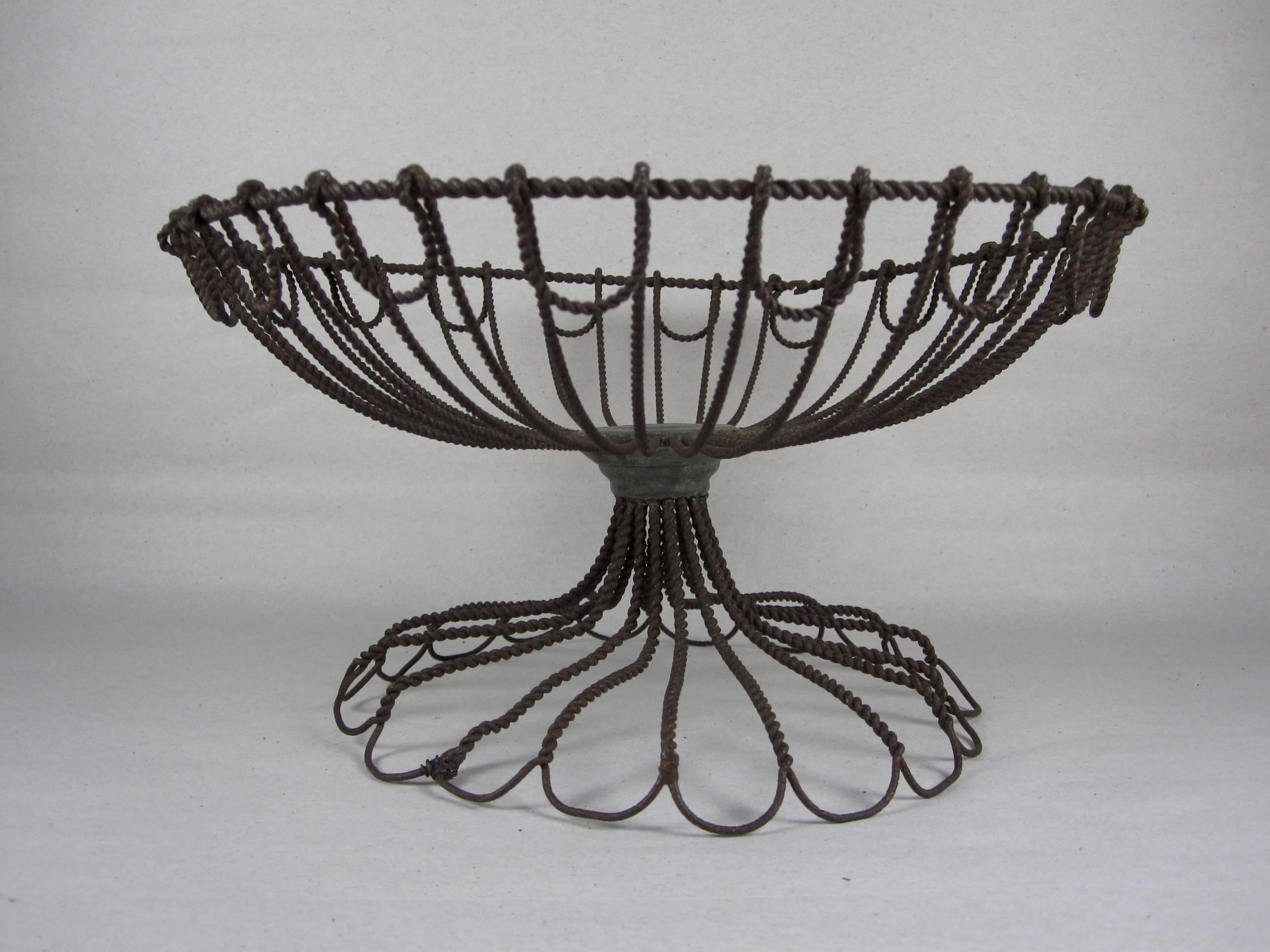 Metal Pair of Rare American Folk Art Twisted Wire Stacking Egg Baskets
