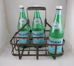 English Industrial Age Metal Milk Bottle Caddy for Wine, Glasses or Potted Herbs