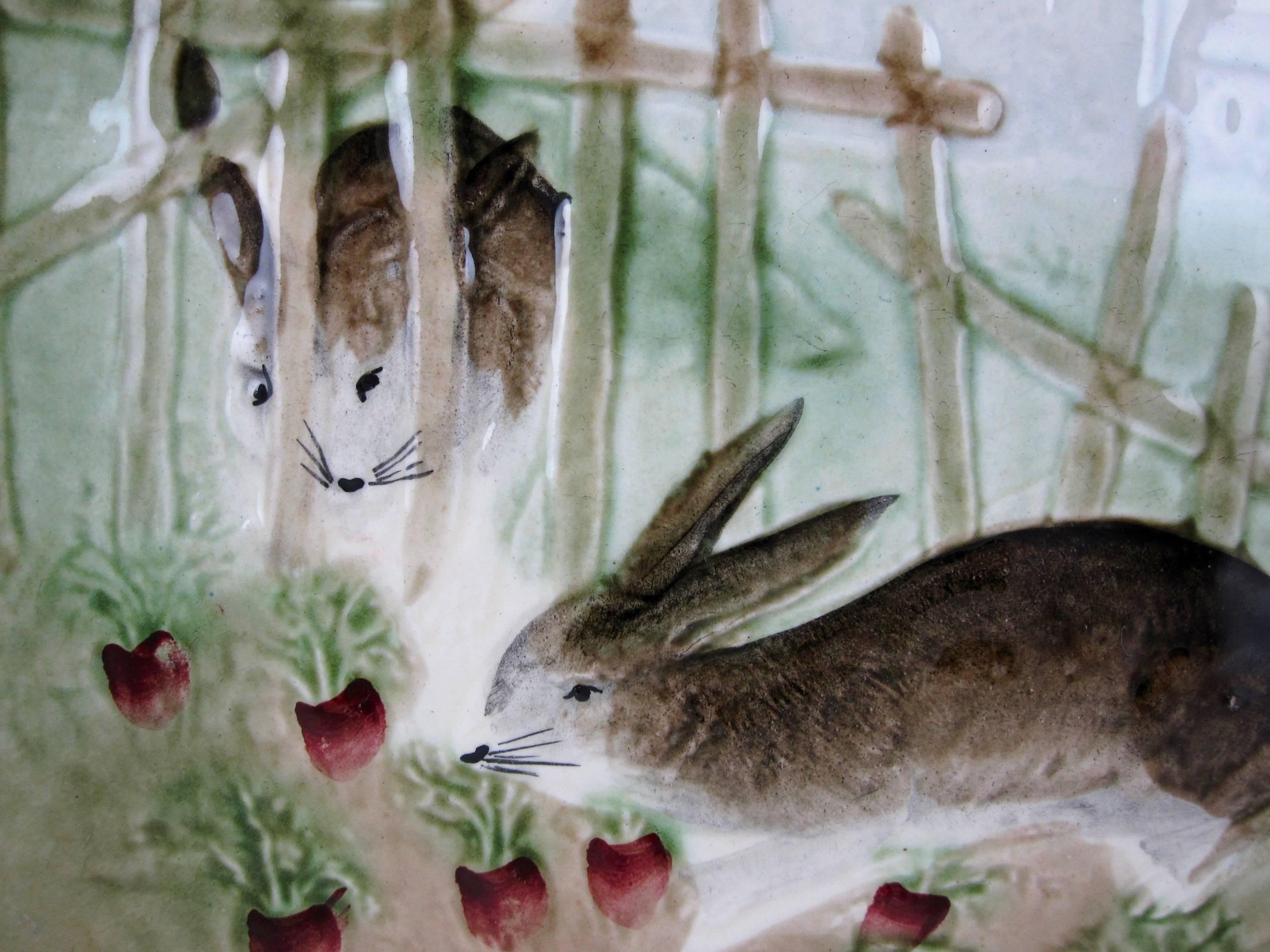 Aesthetic Movement Choisy-le-Roi French Majolica Bunny Rabbit Plate 'd'