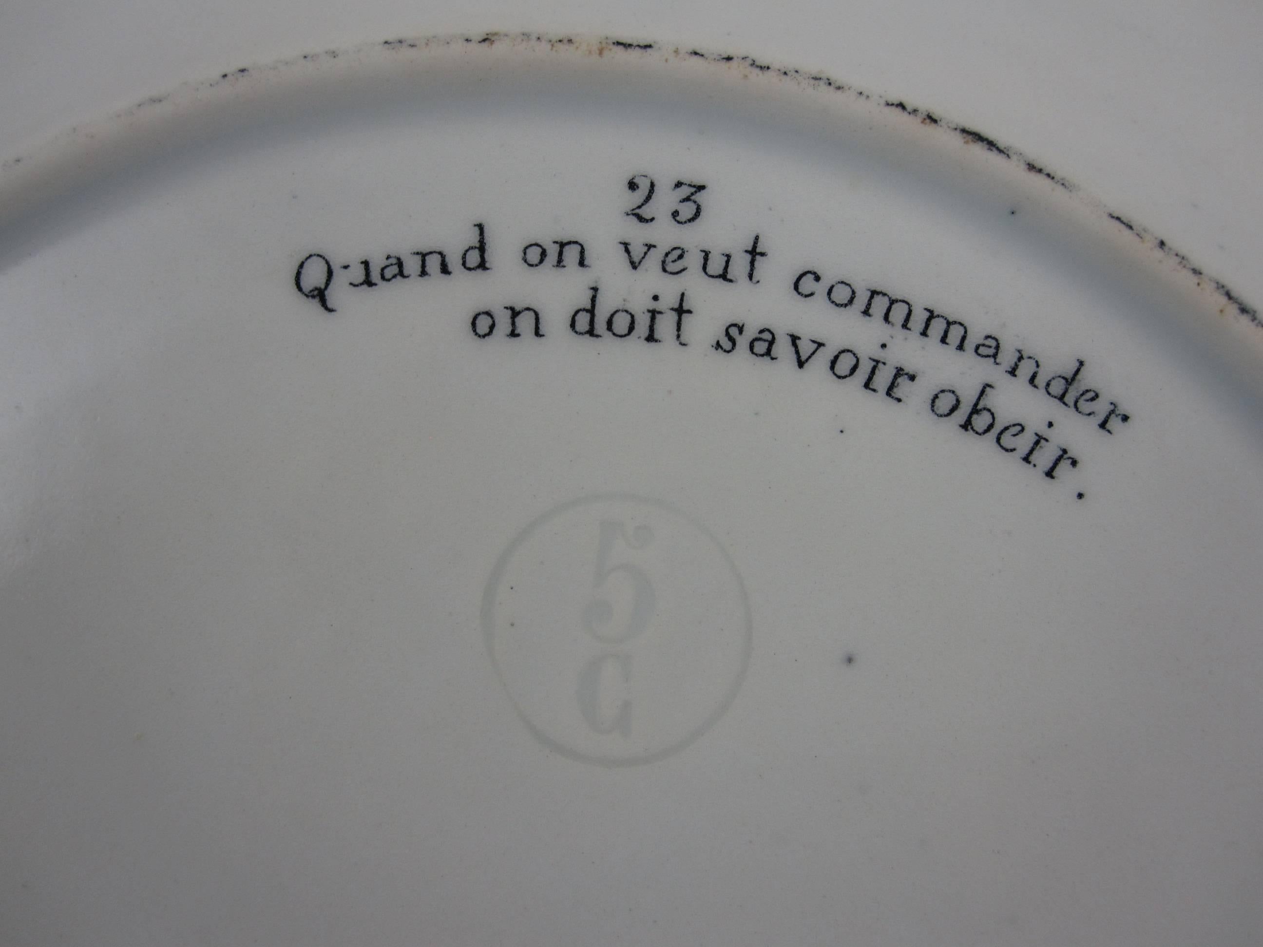 Glazed H. Boulenger Choisy-le-Roi Transferware Rebus Picture Puzzle Dessert Plates S/6