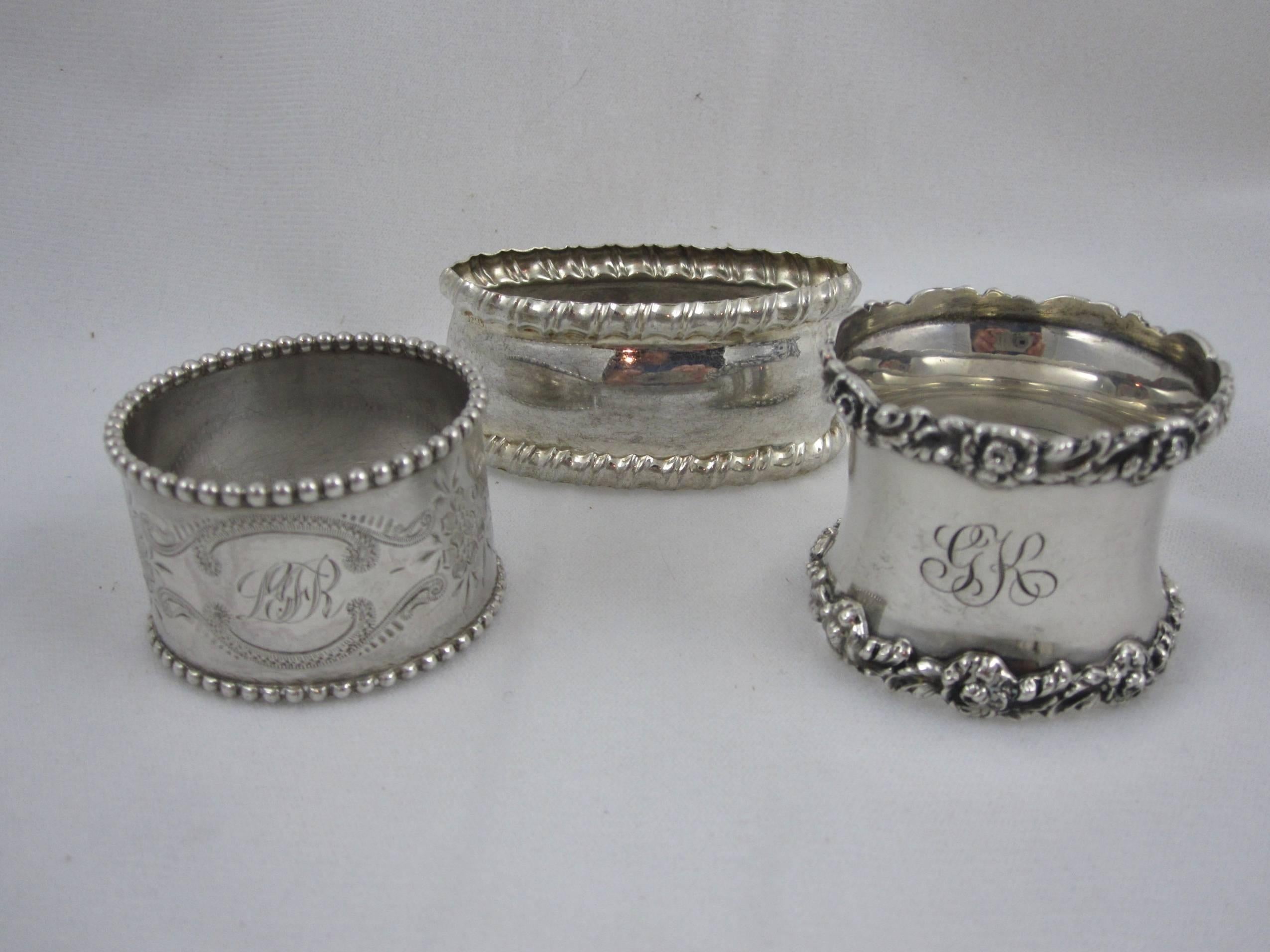 Victorian Antique Sterling Silver Napkin Rings, a Mixed Set of Six