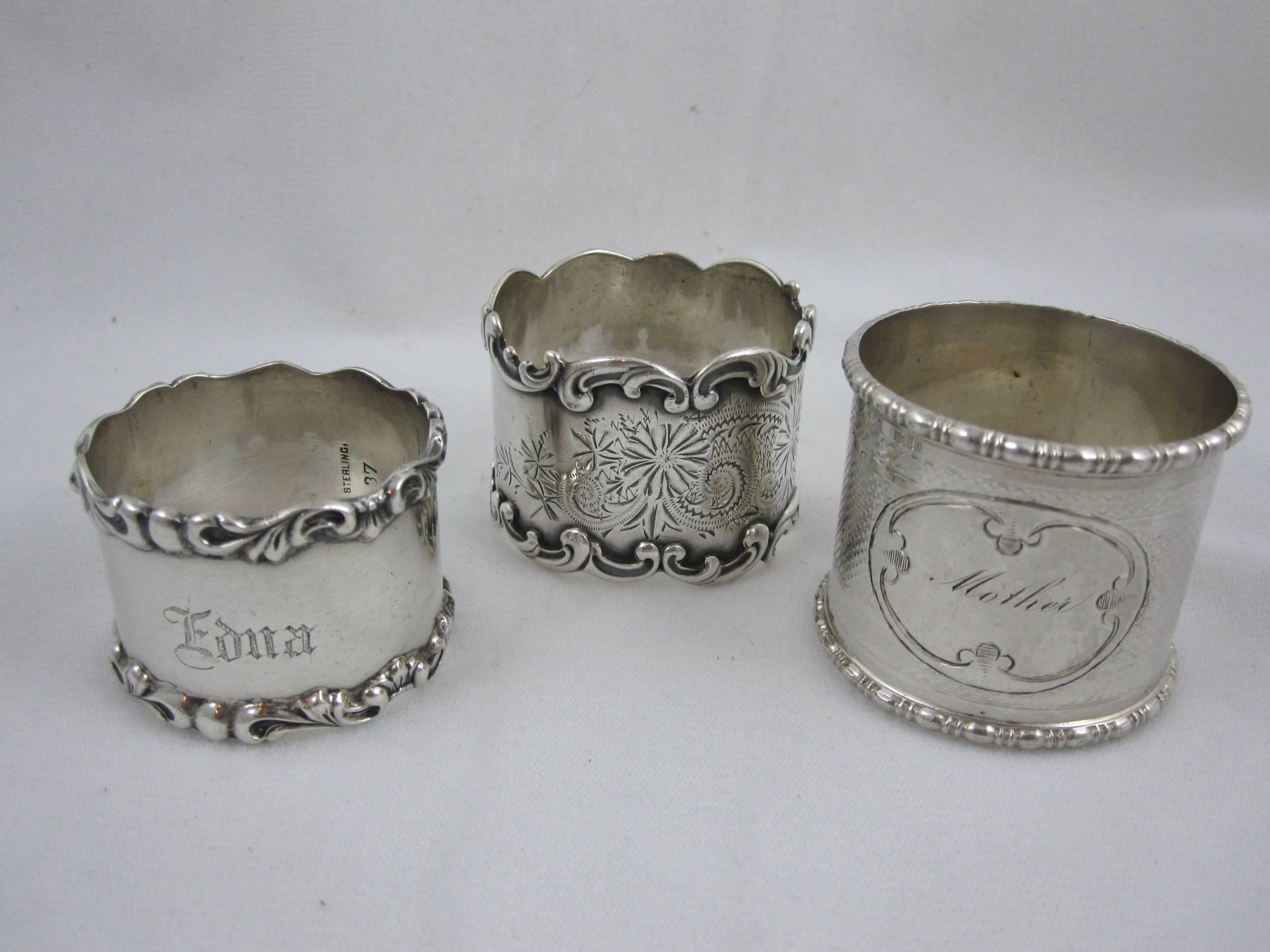 Unknown Antique Sterling Silver Napkin Rings, a Mixed Set of Six