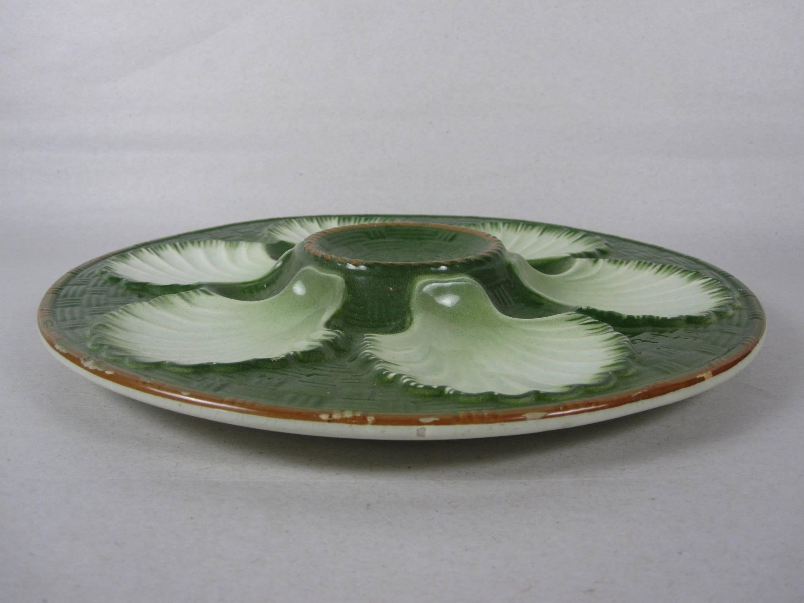 Aesthetic Movement St. Clement French Majolica Pottery Basket Weave Oyster Plate
