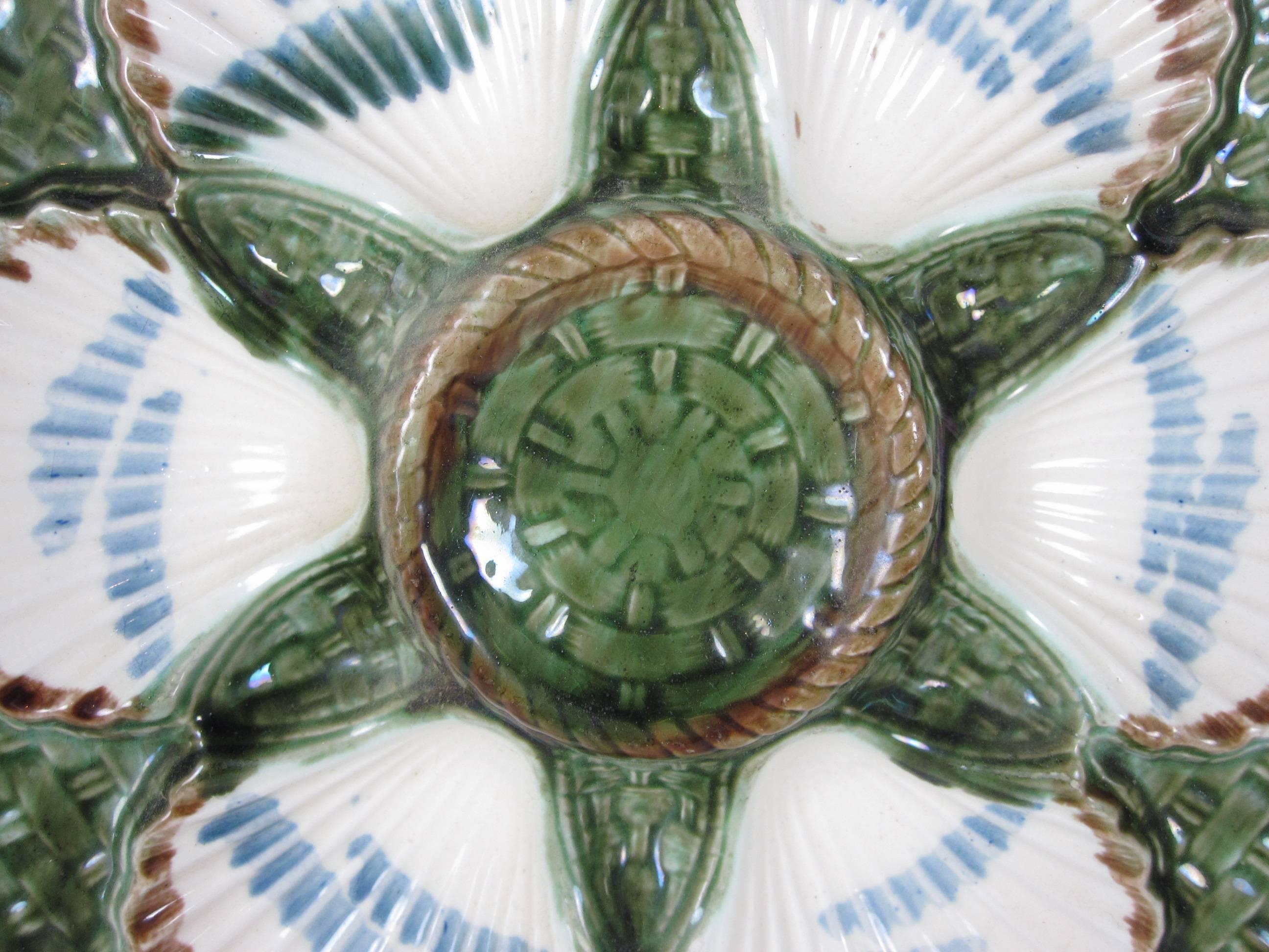 Aesthetic Movement Longchamp French Majolica Basket Weave Oyster Plate