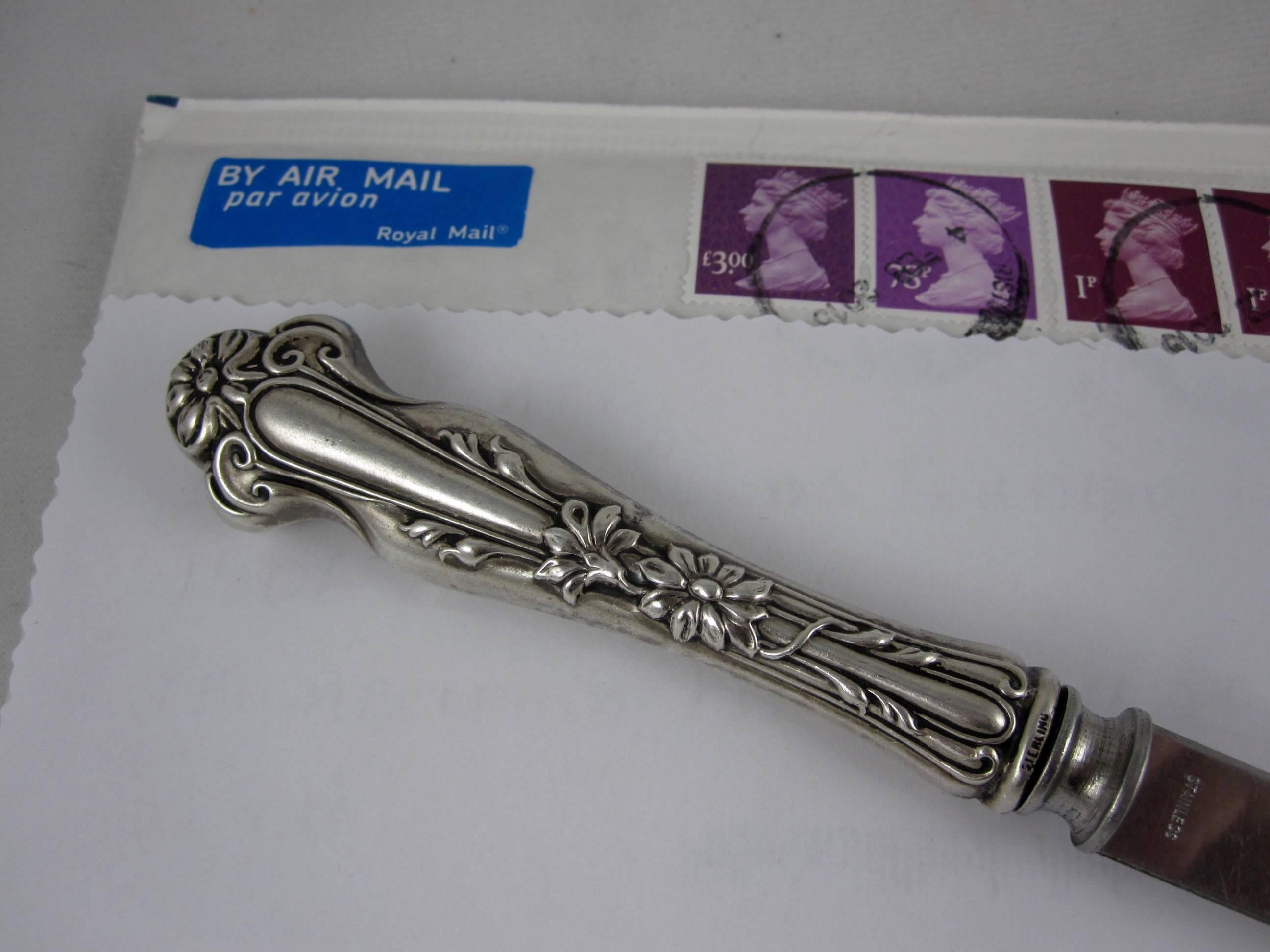 Metalwork Art Nouveau Period English Sterling Silver Floral Handled Letter Opening Knife