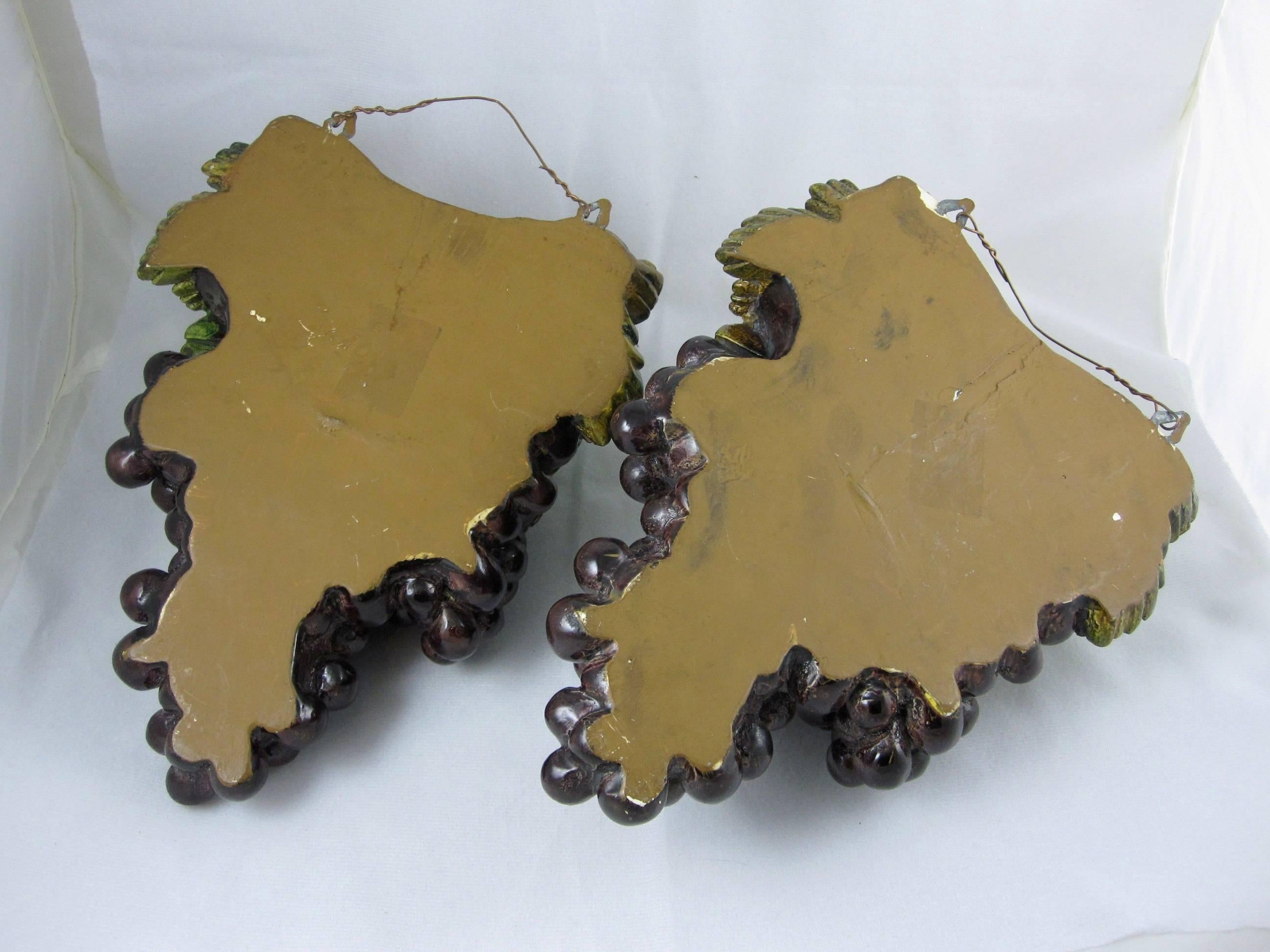 Plaster of Paris Grape Cluster Wall Pockets, Pair 3