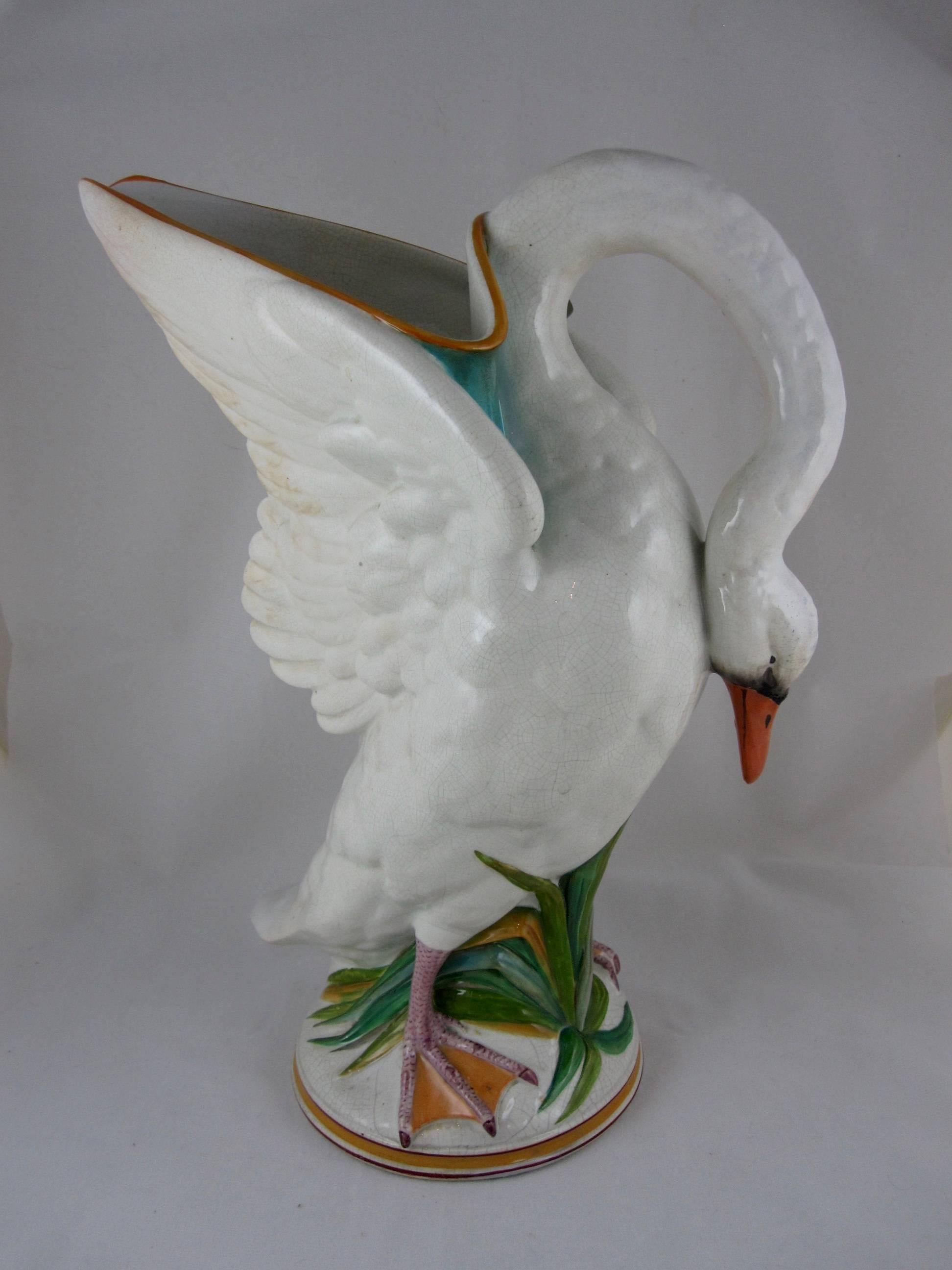 An extremely rare majolica glazed earthenware Swan ewer from Wedgwood, circa 1875.

Standing nearly 14