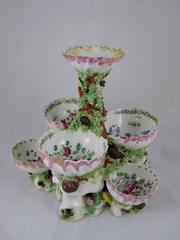 18th Century Bow Porcelain Coral & Shell Encrusted Tiered Sweetmeat Centerpiece