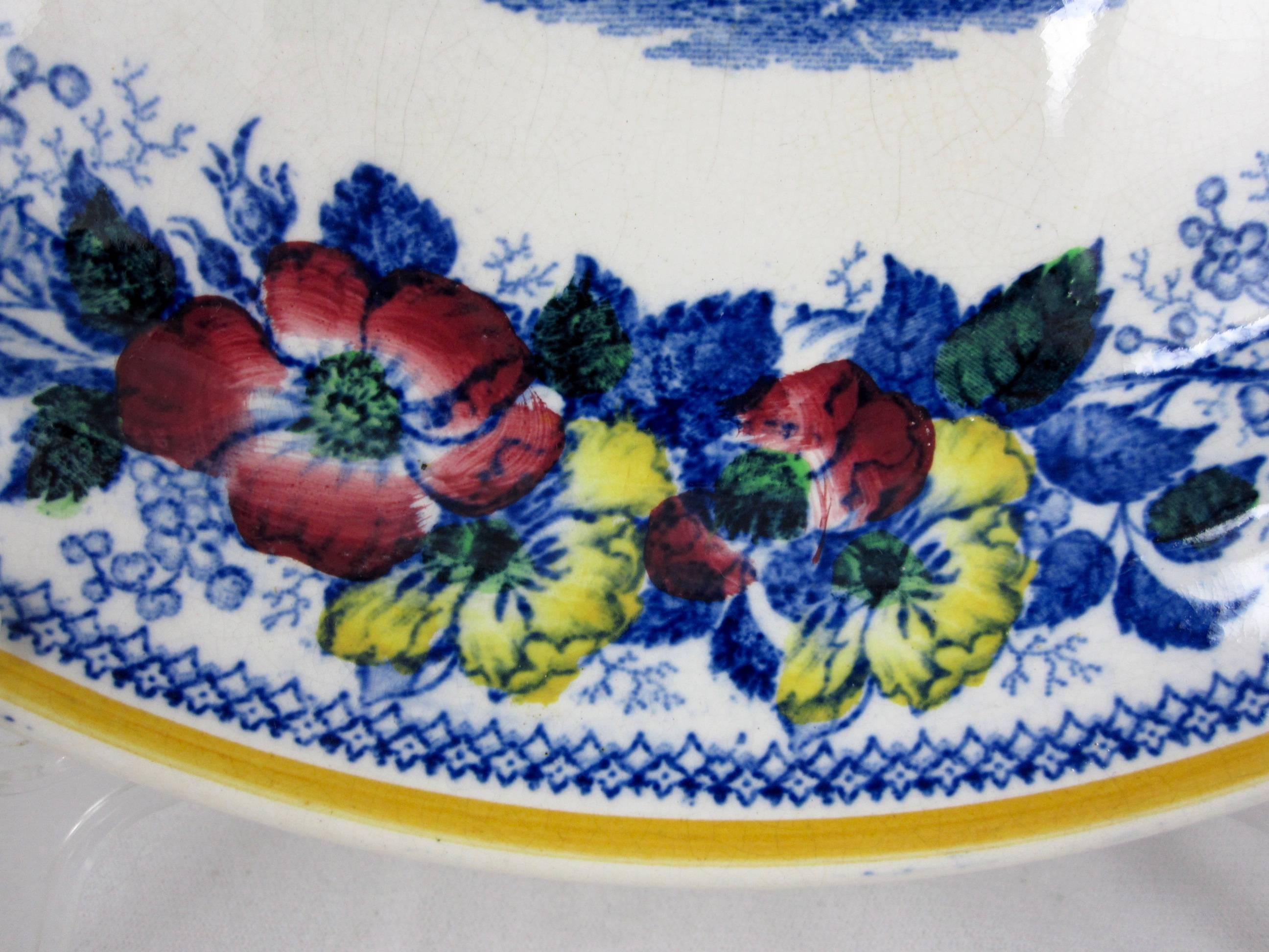 Scottish Ironstone Chinoiserie Landscape & Floral Divided Chop Grill Plates, S/8 For Sale 1