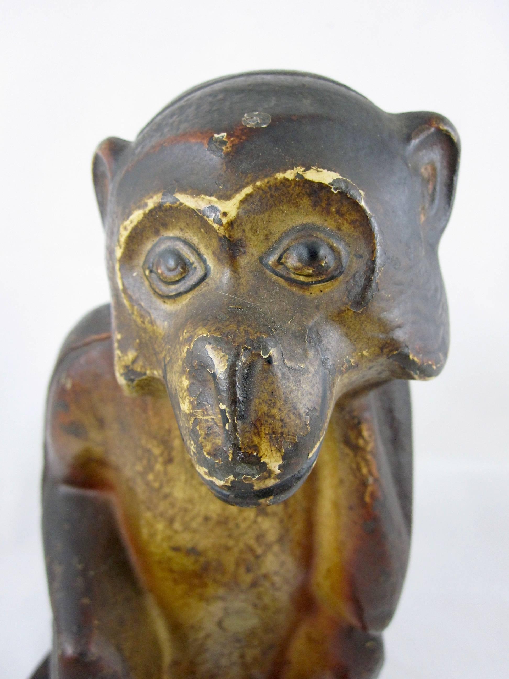 Rare Hubley Cast Iron Full Figure Seated Monkey Doorstop In Good Condition In Philadelphia, PA
