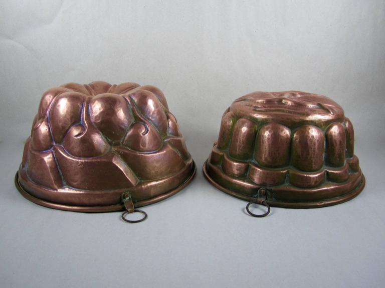 Hammered Copper Victorian English Pudding Molds, Sun and Waves, Set of