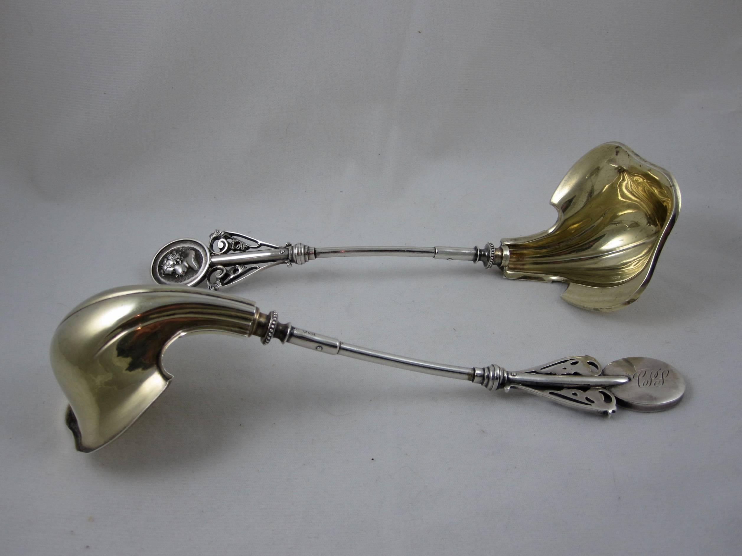 Aesthetic Movement Mid 19th C. Wood & Hughes, New York - Coin Silver & Gold Vermeil Medallion Ladle