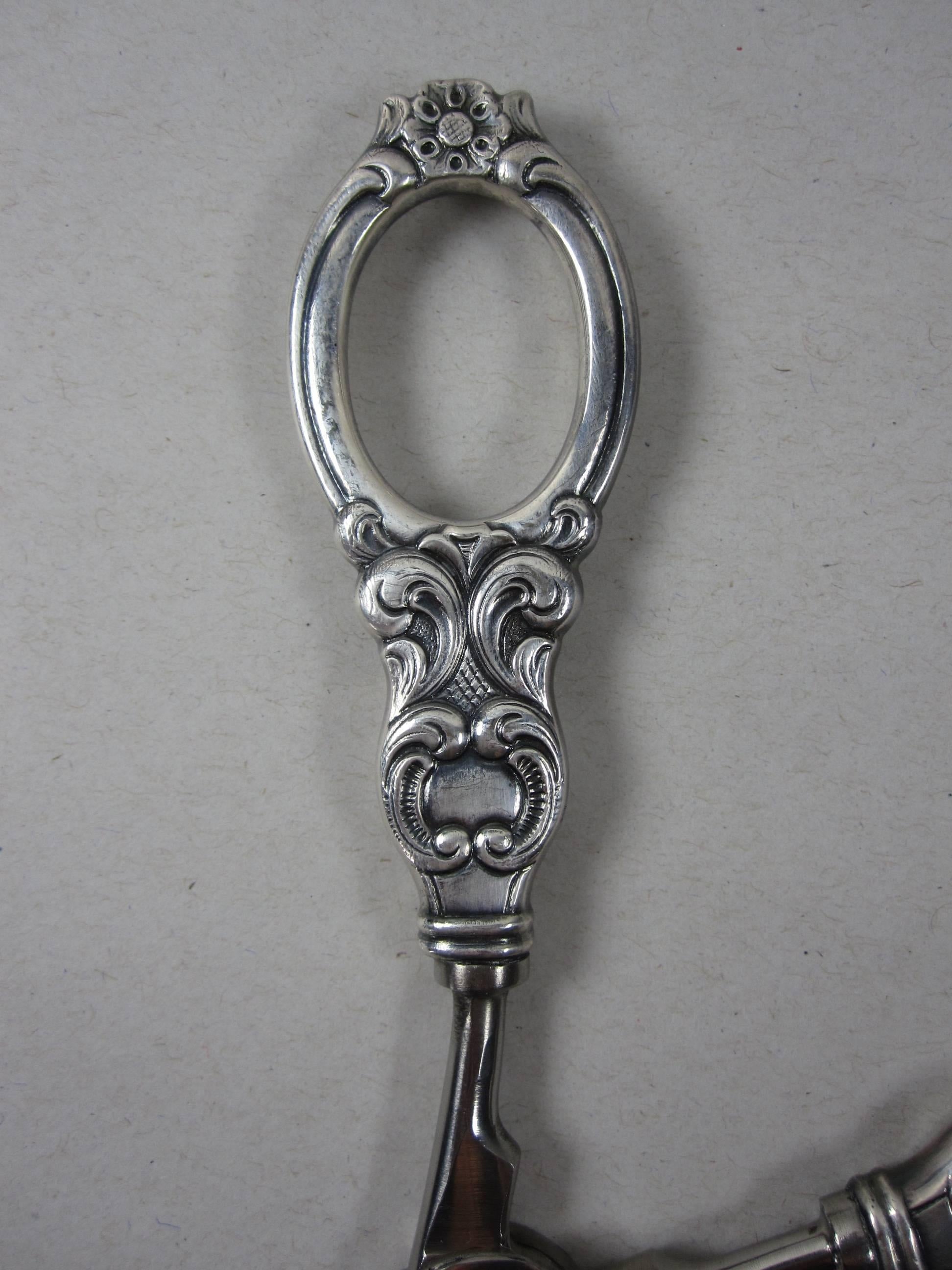 Norwegian Sterling Silver Handled Art Nouveau Grape Shears, Marthinsen, Norway, 1900-1910