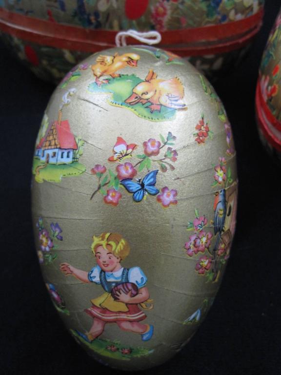 German PapierMâché EggShaped Holiday Ornament Candy Containers, Set