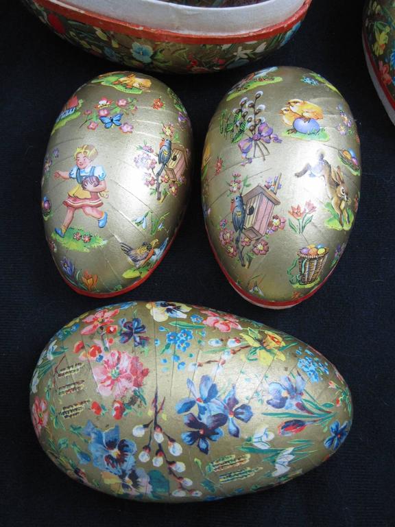 German PapierMâché EggShaped Holiday Ornament Candy Containers, Set