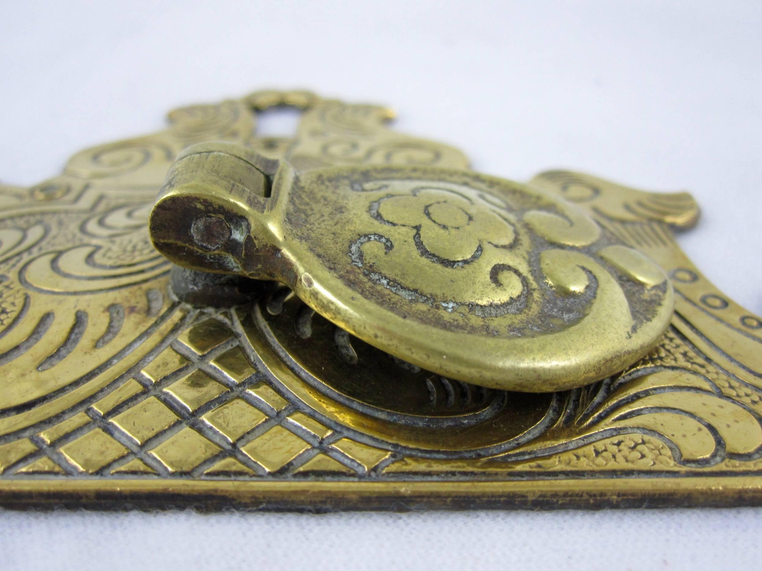 Late 19th Century English Brass Asian Influence Cabinet Door Pulls, Pair 1