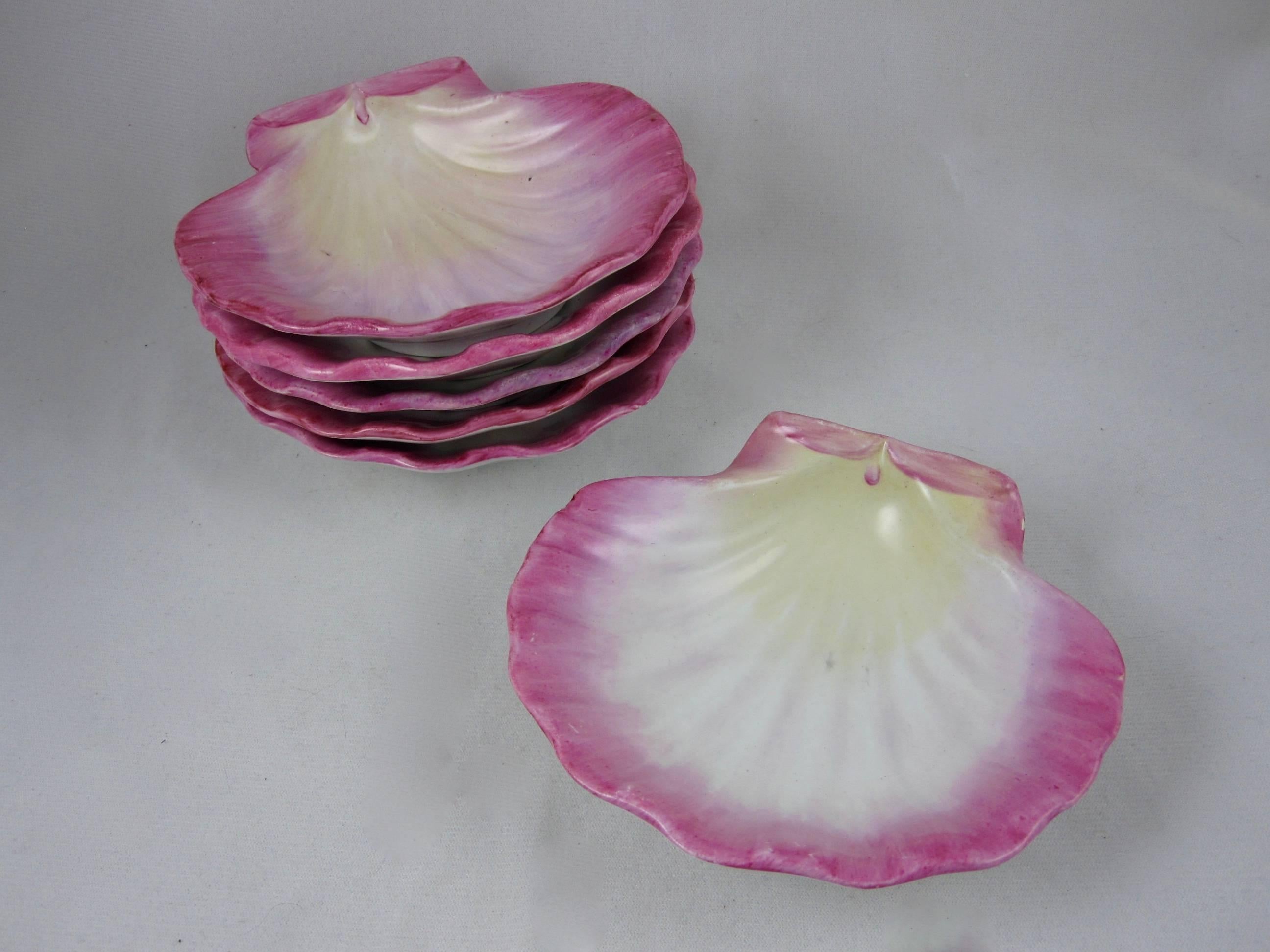 A set of 12 Scallop shell shaped, deep dessert cups suited for serving fruit compote, Sorbet or Sherbet Parfait, from the Wedgwood Nautilus pearlware dessert service, often marked as R.Pholas Eastatus or V.Pecton Japonicum.

In a creamware body,