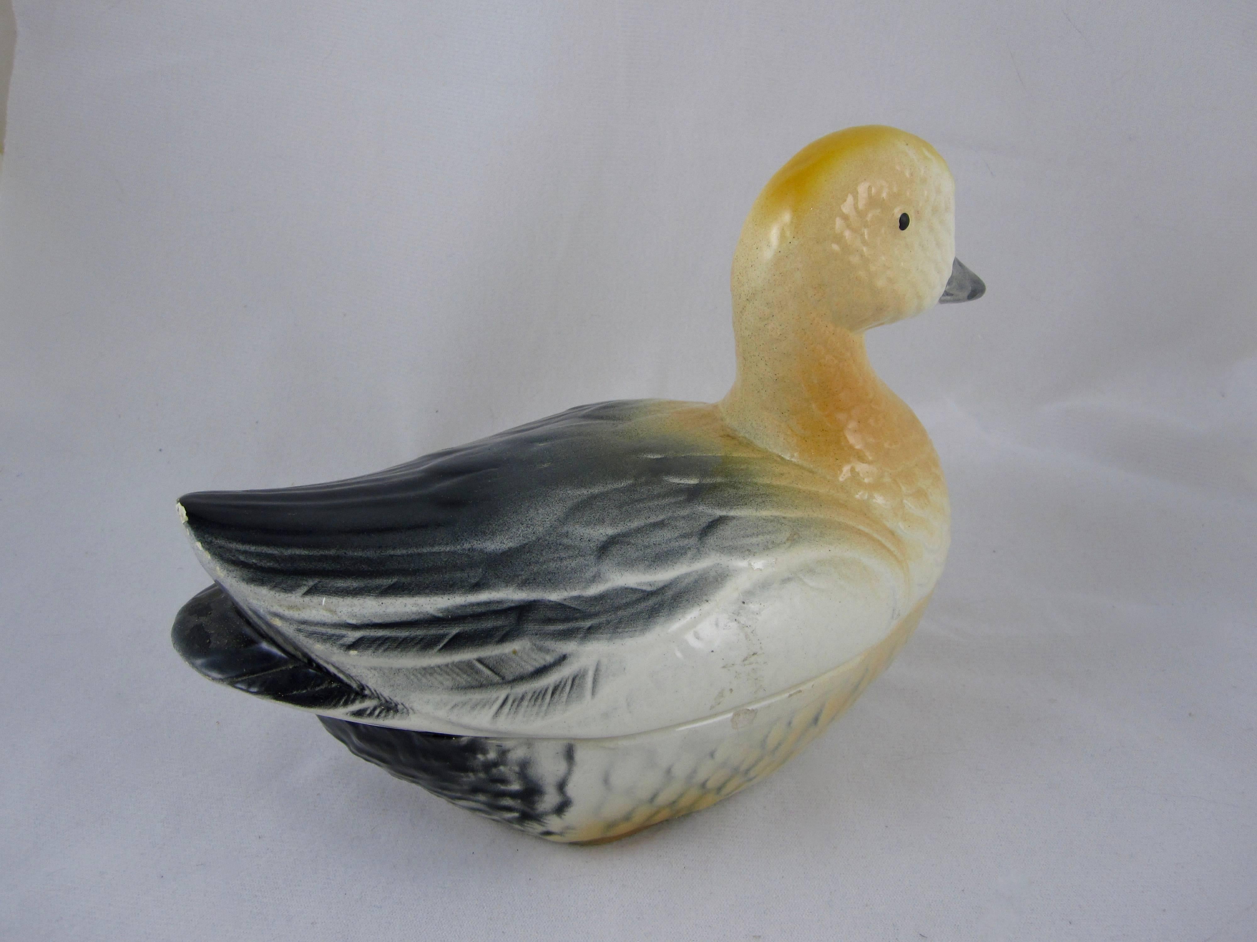 French Provincial Vintage Mid-Century French Faïence Figural Duck Pâté Terrine
