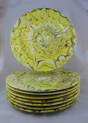 Carini Italia Mid-Century Abstract Italian Faïence 12" Dinner Plates, S/8