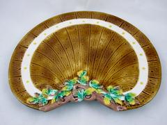 English Fence & Ivy Majolica Crescent Plate, TC Brown-Westhead, Moore & Co.