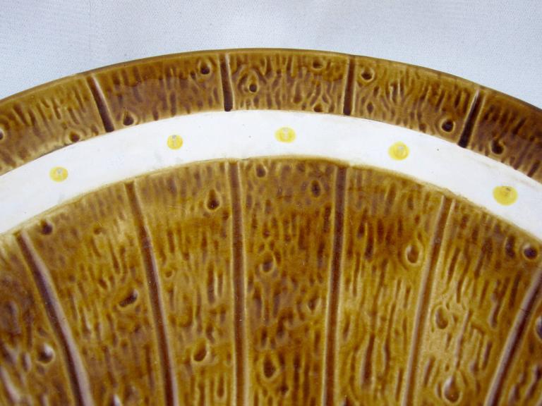 Glazed English Fence & Ivy Majolica Crescent Plate, TC Brown-Westhead, Moore & Co. For Sale